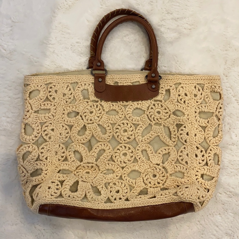 Soda beige and brown bamboo shoulder bag
